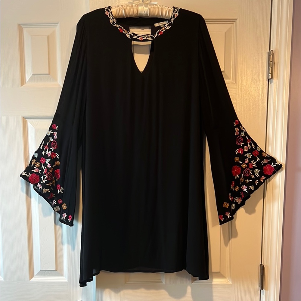 Jodifl Black Dress Embroidered Sleeves and neckline